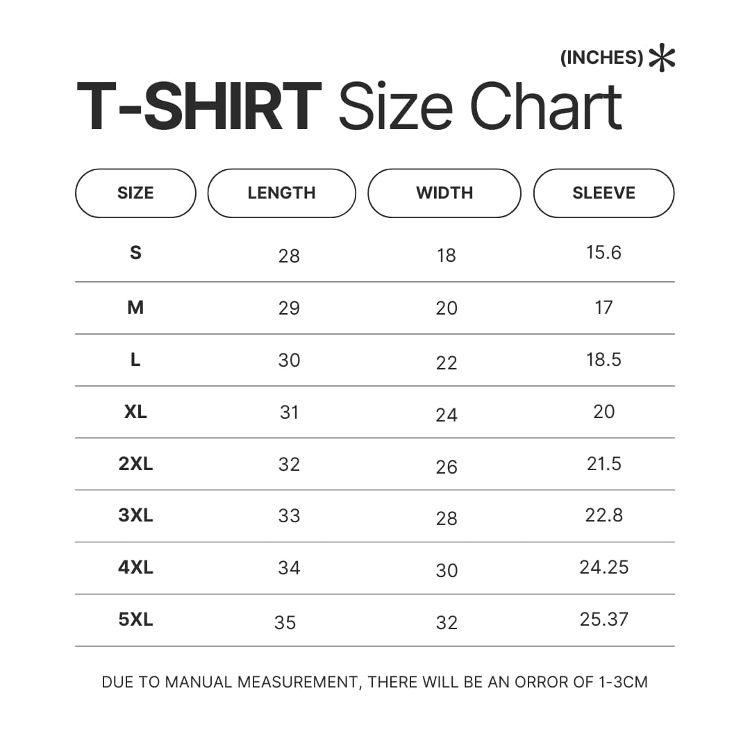 T shirt Size Chart - Daemons of the Shadow Realm Store